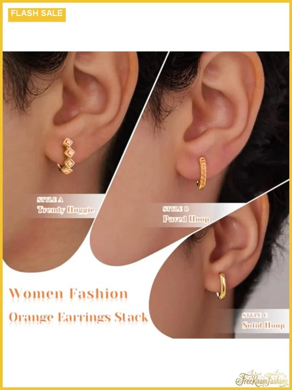 3 Pair Gold Plated Hoop Earrings Set 14K Hypoallergenic Stackable Dainty CZ